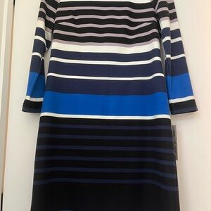 Eliza J Navy and Blue Striped Long Sleeve Dress